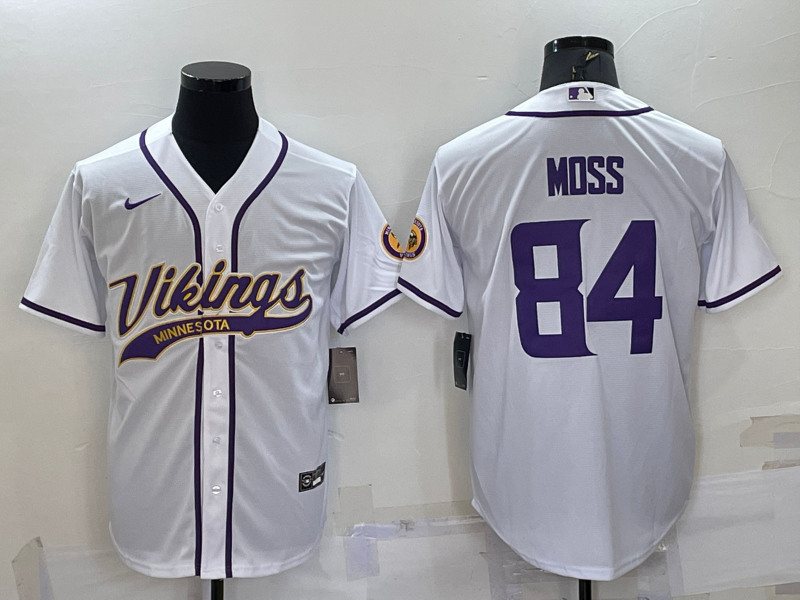 Men's Minnesota Vikings Randy Moss #84 White Jersey Joint Edition